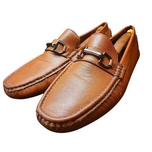 BriX Textured Brown Leather driving loafer moccasins Shoes Men's Size 11 #1138